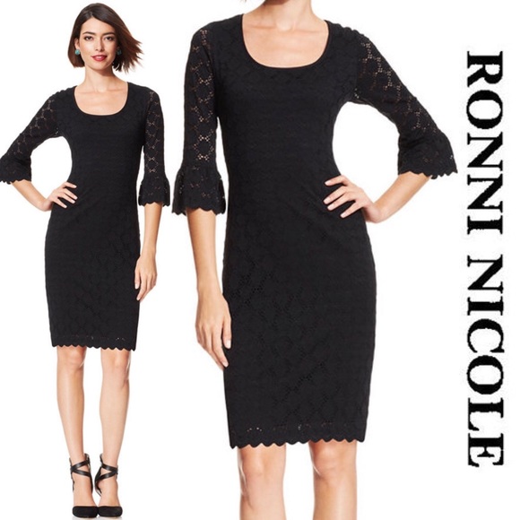 black dress with bell sleeves knee length